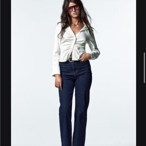 Zara ruched white long sleeve button up